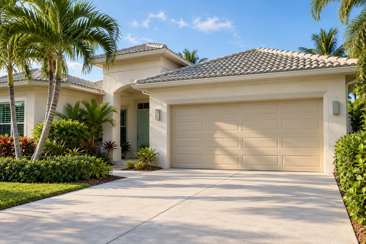 Representative Miami-Dade stucco home with a private residential garage